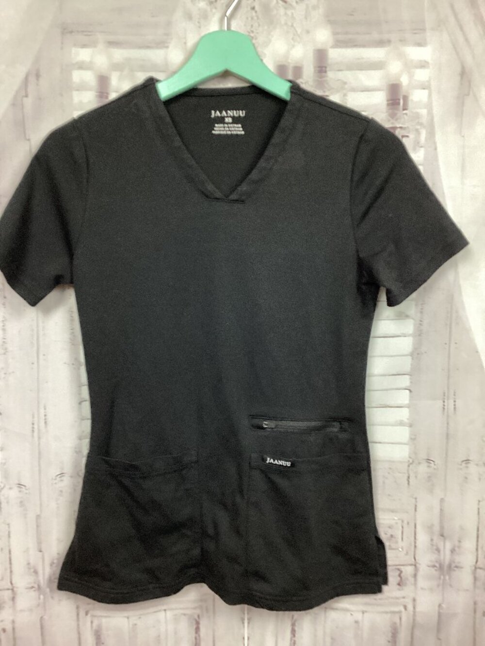 JAANUU Scrub Top Black Short Sleeve XS